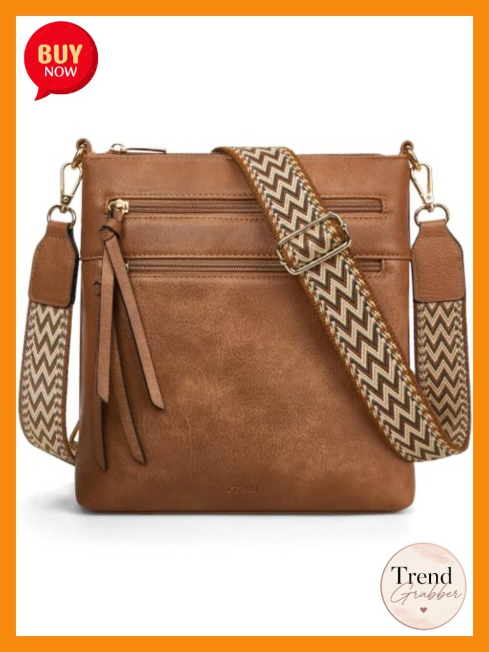 Vegan Faux Leather Crossbody Bag Medium Multi Pocket Purse Travel